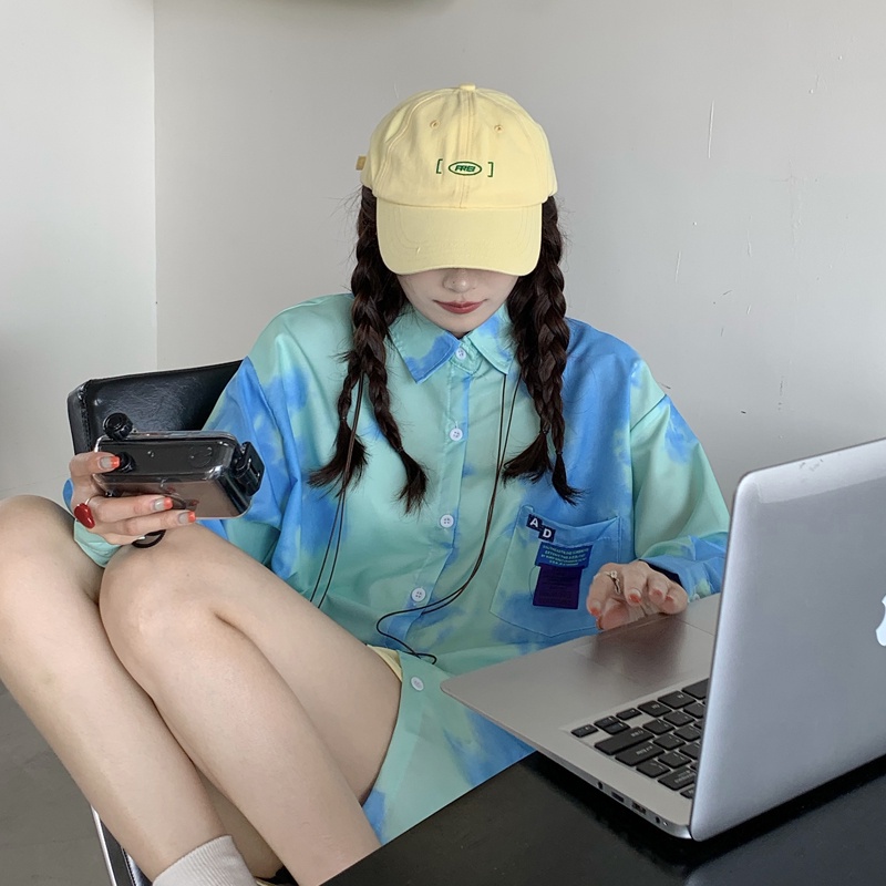 Áo Sơ Mi Tay Dài Dáng Rộng Vải Mỏng Màu Nhuộm Độc Đáo Thời Trang Mùa Hè Cho Nữ