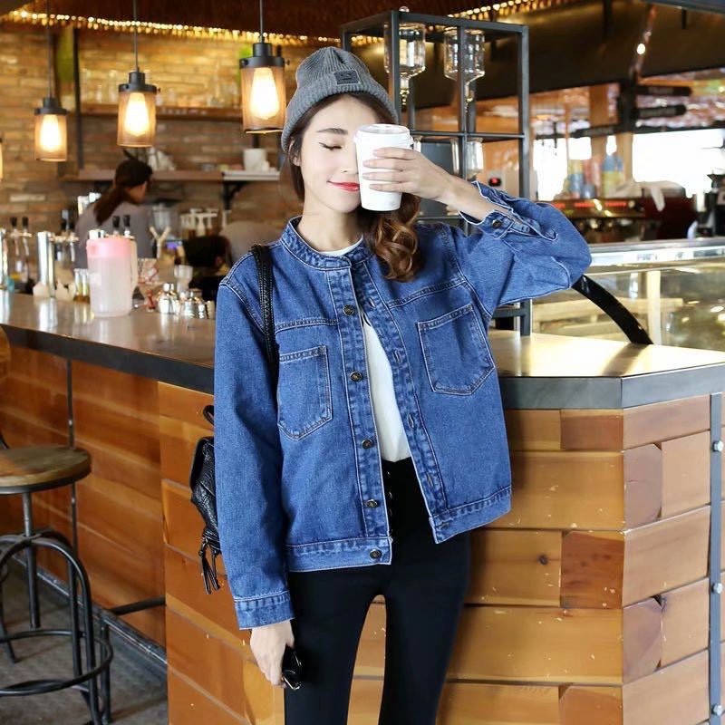 Daduhey Áo khoác denim dài tay trẻ trung năng động phong cách thời trang hàn quốc