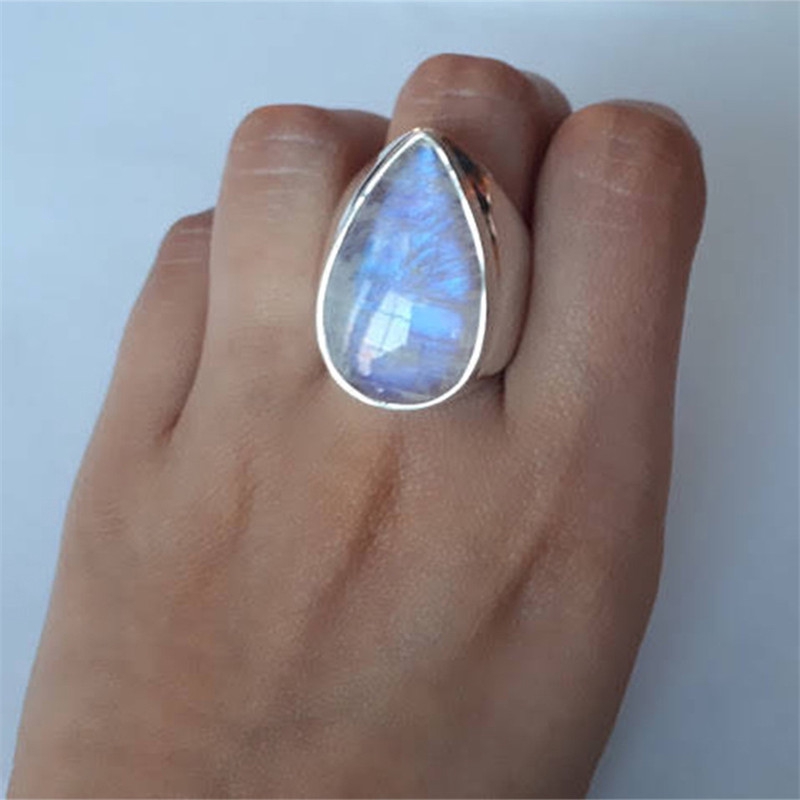 Mới Nhẫn Đính Đá Mặt Trăng Phong Cách Retro Sang Trọng