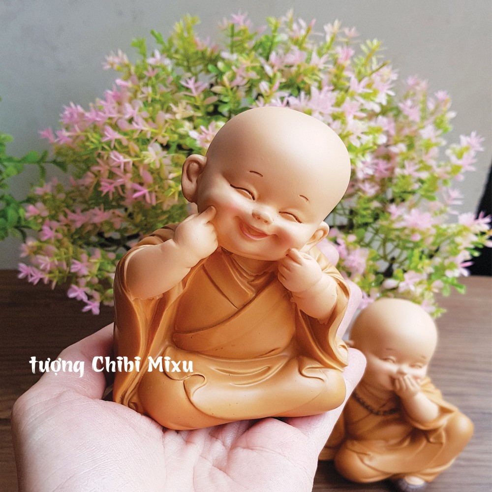 Bộ 03 tượng chú tiểu áo nâu - mẫu Tam Không 10cm