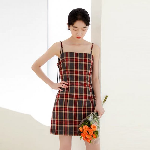 Váy 2 Dây Caro LSEOUL V1021 Ngọt Ngào Nữ Tính