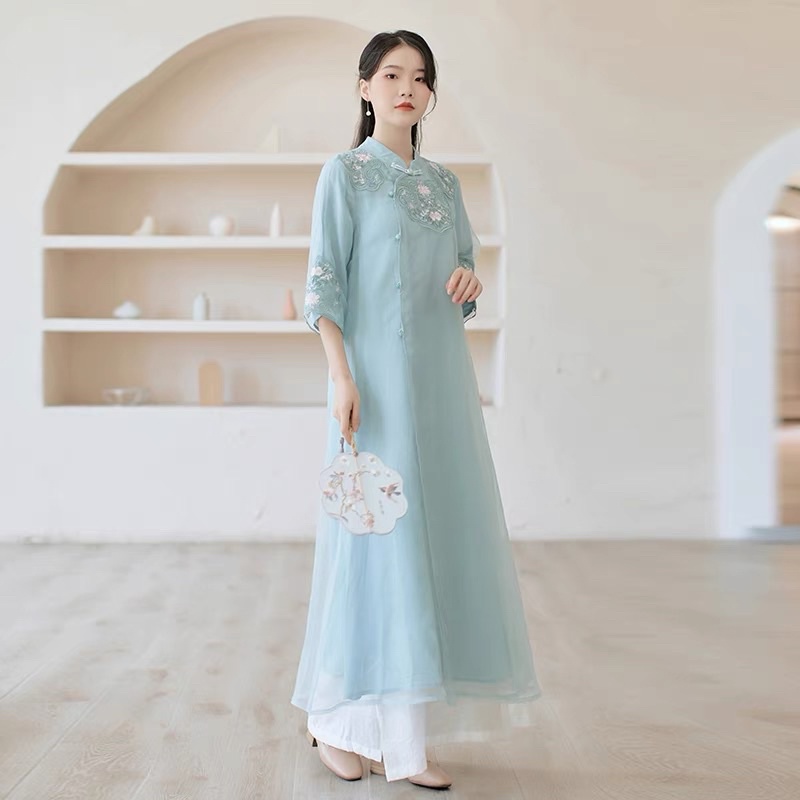 Váy sườn xám áo dài cách tân kiểu trung hoa trung quốc hán phục bàn trà spa