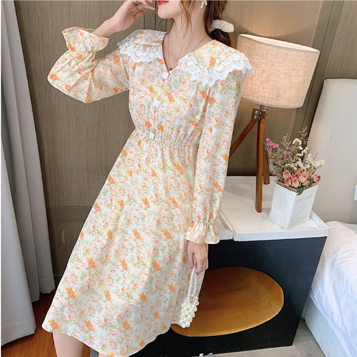 [SIZE S-2XL] Váy hoa nhí cổ sen dài tay + ngắn tay | BigBuy360 - bigbuy360.vn