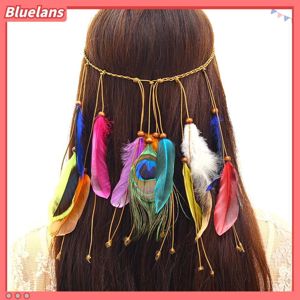 Băng Đô Bện Dây Đính Lông Vũ Kiểu Bohemia 48h Cho Nữ