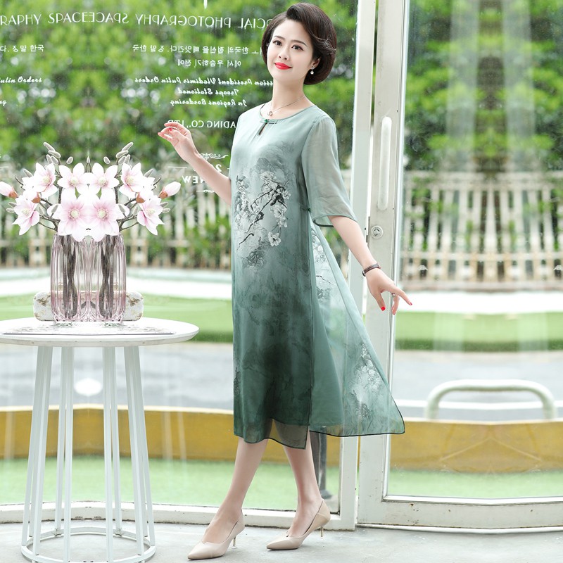 #IF225 VÁY VOAN LỤA TAY LỬNG DÁNG DÀI CHO NGƯỜI TRUNG NIÊN, VÁY QUẢNG CHÂU CAO CẤP MẪU MỚI NHẤT 2021 , QUÀ TẶNG MẸ <3 | BigBuy360 - bigbuy360.vn