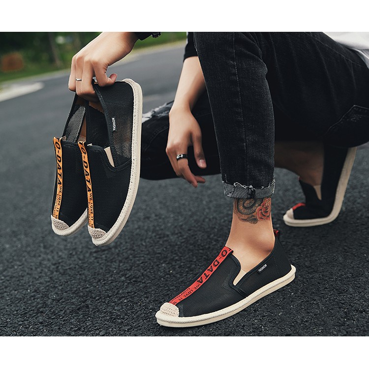 Slip on lưới - Giày lười lưới nam cao cấp - 2 màu đen sọc đỏ & đen sọc vàng - Mã SP 2912 | BigBuy360 - bigbuy360.vn
