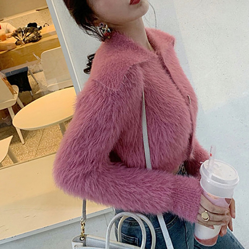 Áo khoác cardigan dáng ngắn bằng lông cừu dày dặn có đính đá cho nữ | BigBuy360 - bigbuy360.vn