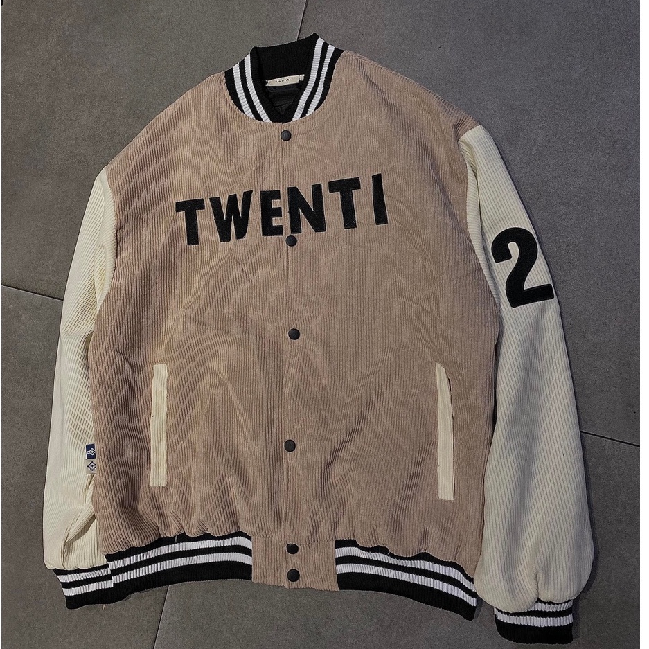 Áo Khoác Varsity TWENTI Nhung Tăm 2 Lớp Thêu