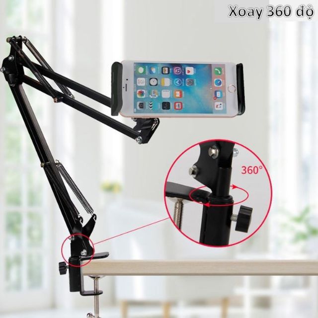 Giá Dỡ Điện Thoại, Ipad, Kẹp Điện Thoại Xem Phim,Kẹp Đầu Giường, Bàn Xoay 360 Độ