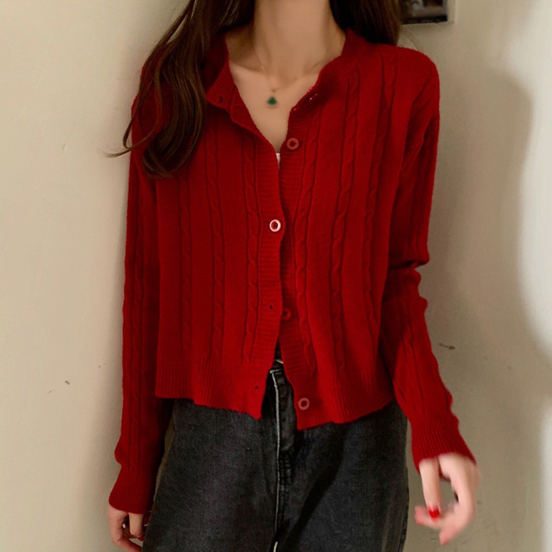 Áo Khoác Cardigan Tay Dài Dáng Ôm Phong Cách Retro Xinh Xắn Dành Cho Nữ