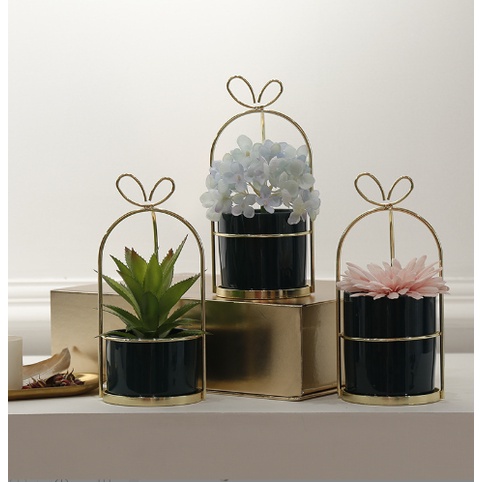 Lẵng hoa sắt decor tròn nơ LAHS5 giỏ hoa treo tường trang trí nhà cửa