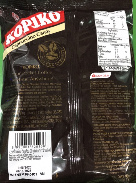 Kẹo cà phê Coffeeshot Cappuccino KOPIKO gói 150g