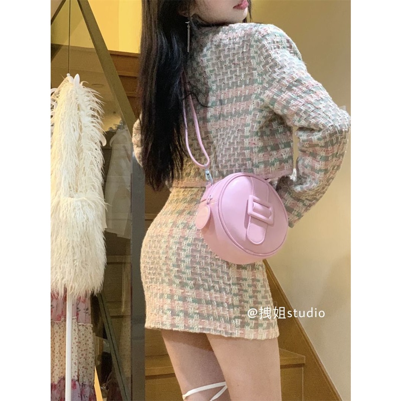 Xiaoxiang Bộ Áo Khoác + Chân Váy Lưng Cao Vải Tweed Màu Hồng Thuần Khiết Phong Cách Mới Mùa Thu Dành Cho Bạn Nữ