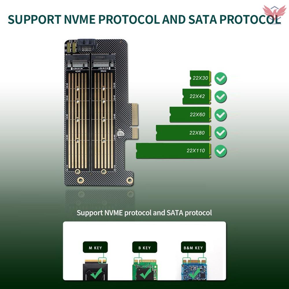 PCI-E X4 to M.2 NVME&NGFF Adapter Card SSD Converter Card Compatible with PCI-E X4/X8/X16 Support NVME SATA Protocols