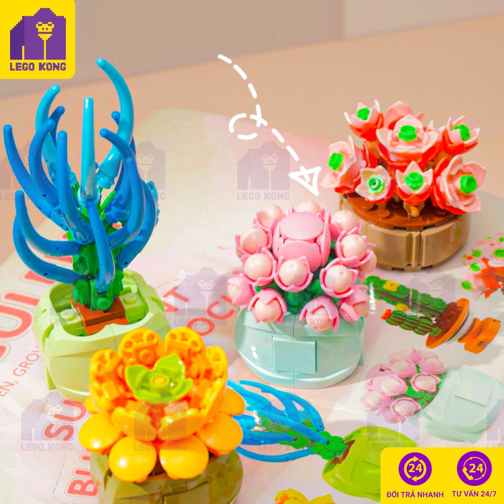 Đồ chơi lắp ráp lego chậu cây sen đá xếp hinh hoa xương rồng làm quà sinh nhật decor phòng học bàn làm việc