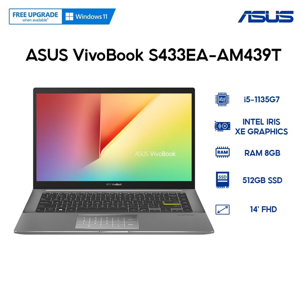 Laptop ASUS VivoBook S433EA-AM439T i5-1135G7 | 8GB | 512GB | Intel Iris Xe Graphics | 14'' FHD | W10 | WebRaoVat - webraovat.net.vn