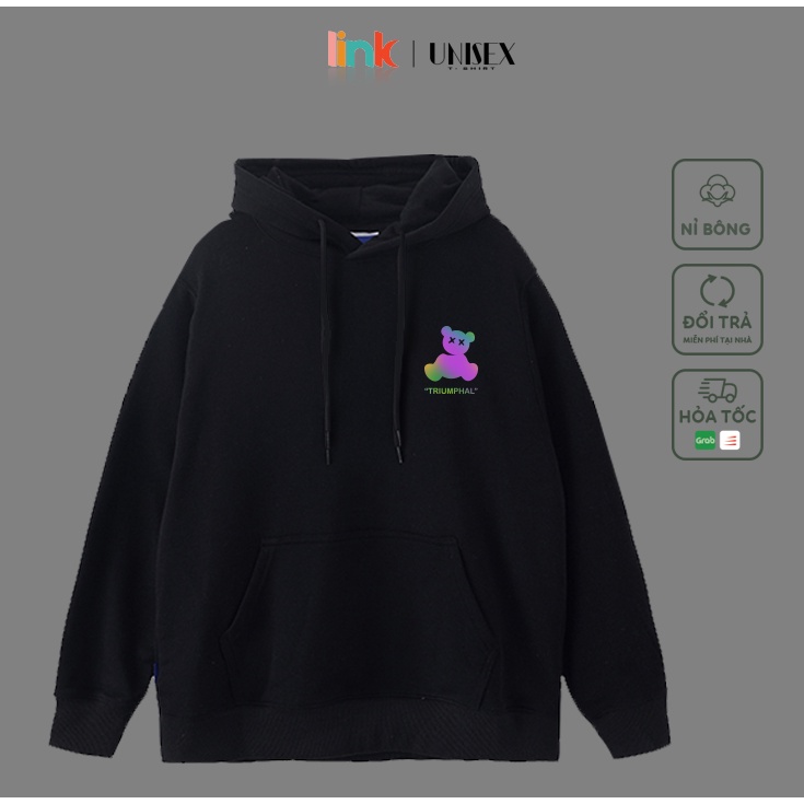 Áo Hoodie phản quang Gấu cute nỉ bông cao cấp mềm mịn Unisex (Đen, Trắng)