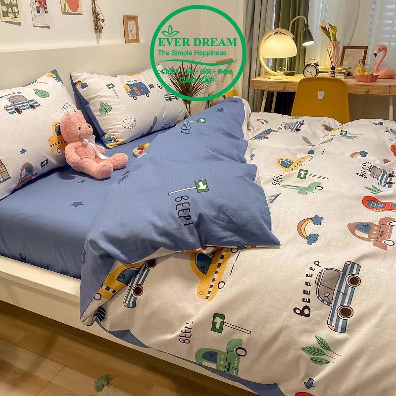 Sét Ga Gối kèm Vỏ Chăn 4 món EverDream 136 Ô Tô, 100% cotton living nhập khẩu, đủ mọi kích thước