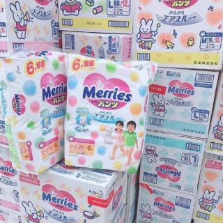 Bỉm Merries hàng nội địa cộng miếng NB 96 dán, S88 dán, M68 dán, M64 quần, L50 quần,  XL 44 quần