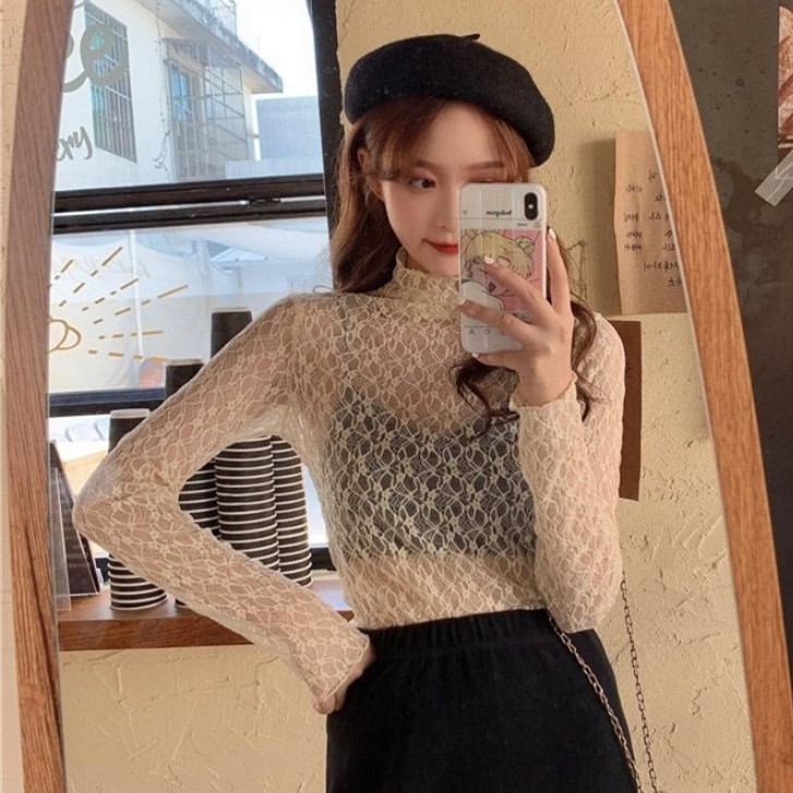 Áo Lưới Cổ Lọ Tay Dài Sexy
