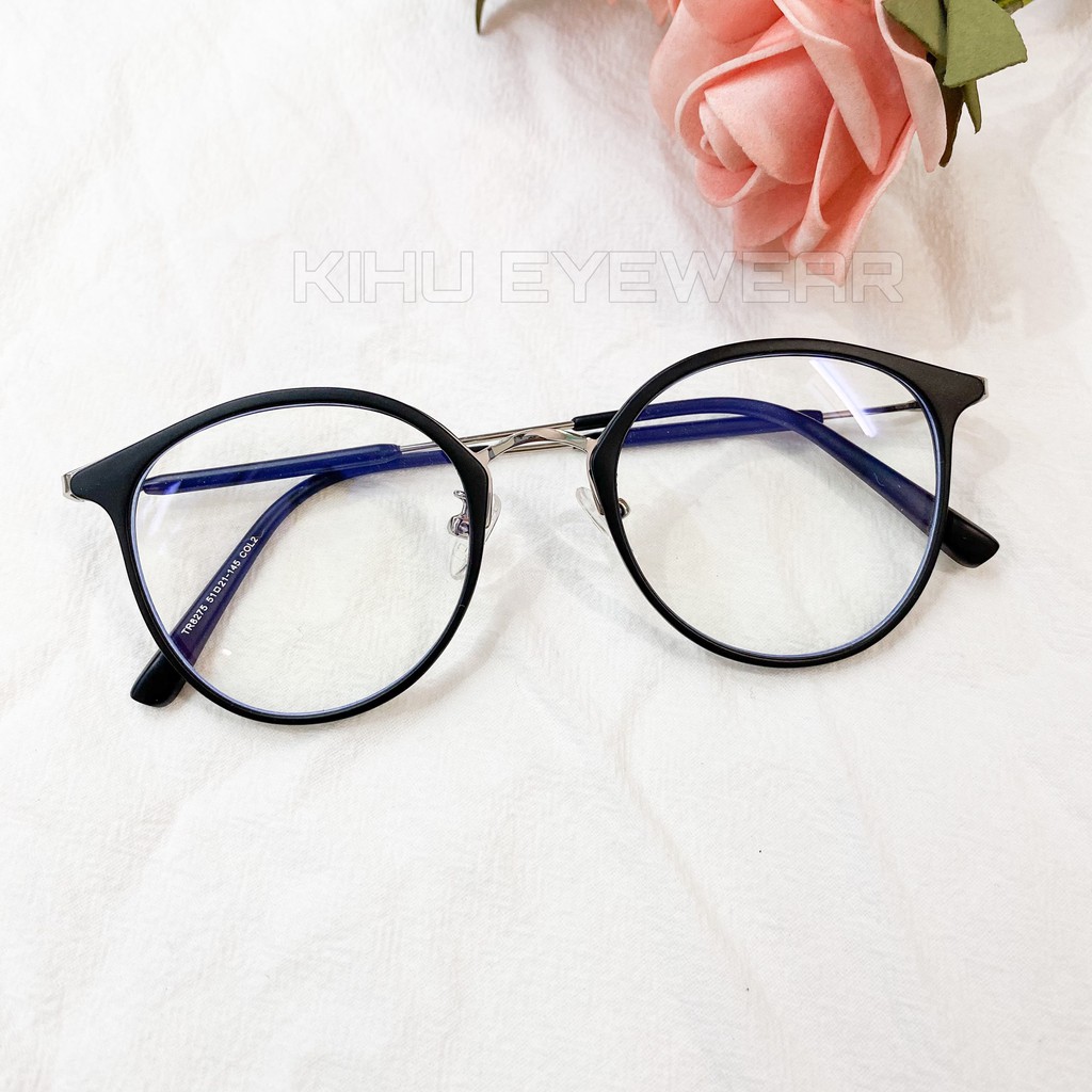 Gọng kính mắt nhựa tròn chống ánh sáng xanh gọng kim loại - Kính thời trang cao cấp Kihu Eyewear 8275
