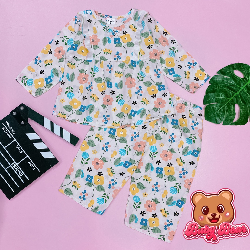Bộ tole dài tay bé gái, bộ lanh bé gái phối bèo babydoll 7-48kg Baby Bear