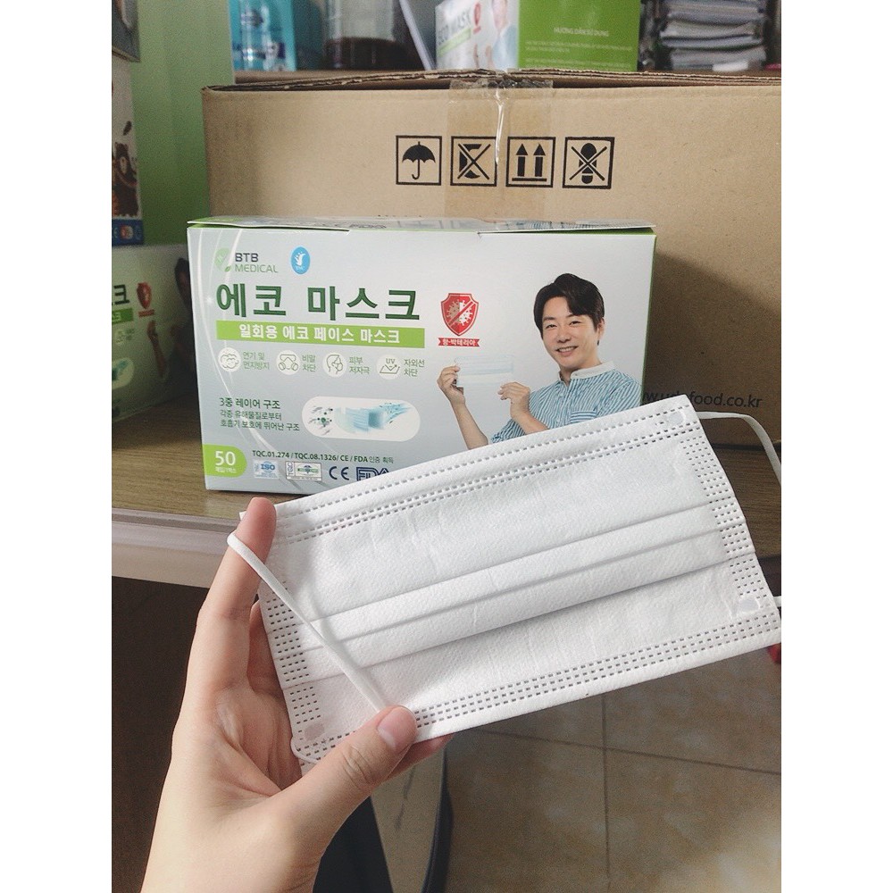 Hộp 50 cái - ECO MASK - Khẩu trang y tế 3 lớp Hàn Quốc - BTB MEDICAL - Quai đeo đàn hồi