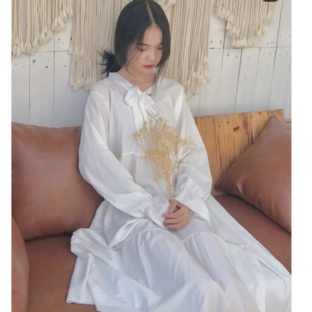 Váy babydoll tay nơ & cổ bẻ