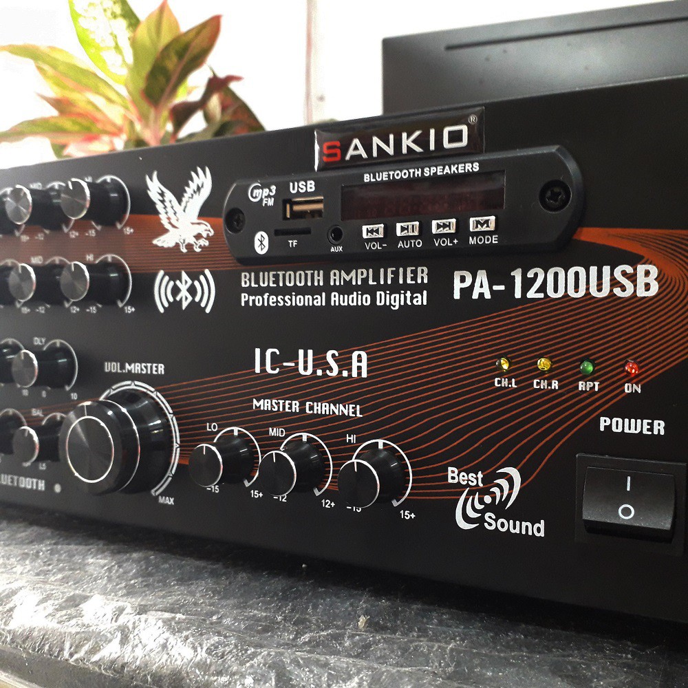 Ampli Bluetooth SANKIO PA-1200 Amply Karaoke Nghe Nhạc gia đình - 8 sò Nhật cao cấp