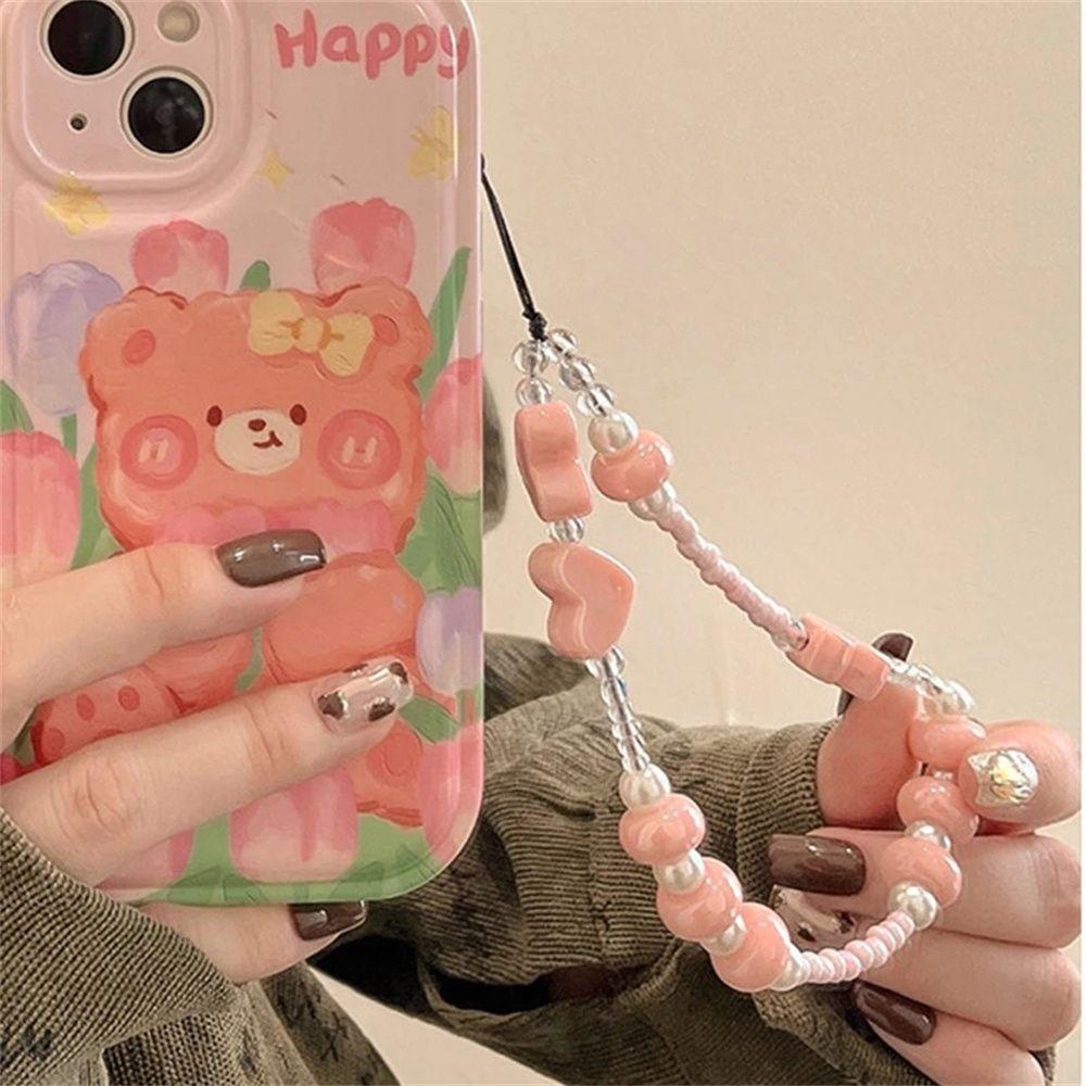 Glees Dây Đeo Điện Thoại Chống Thất Lạc Hình Gấu Hồng Đính Nơ Phối Chuỗi Xích Dễ Thương Cho Nữ