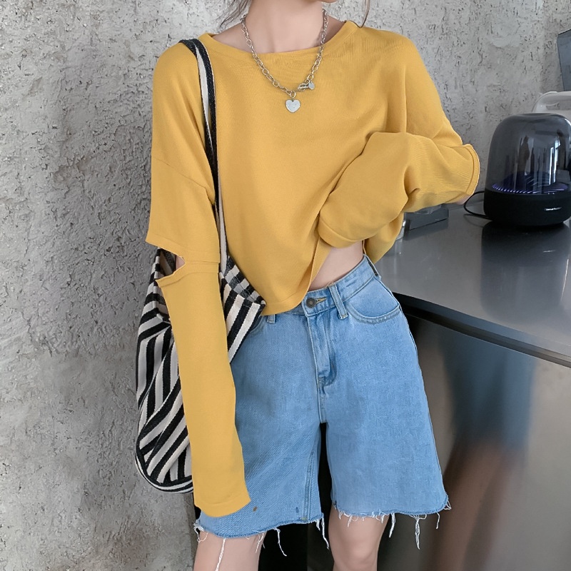 Áo Sweater Mỏng Tay Dài Lưng Cao Phong Cách Mới Dành Cho Nữ FT6058
