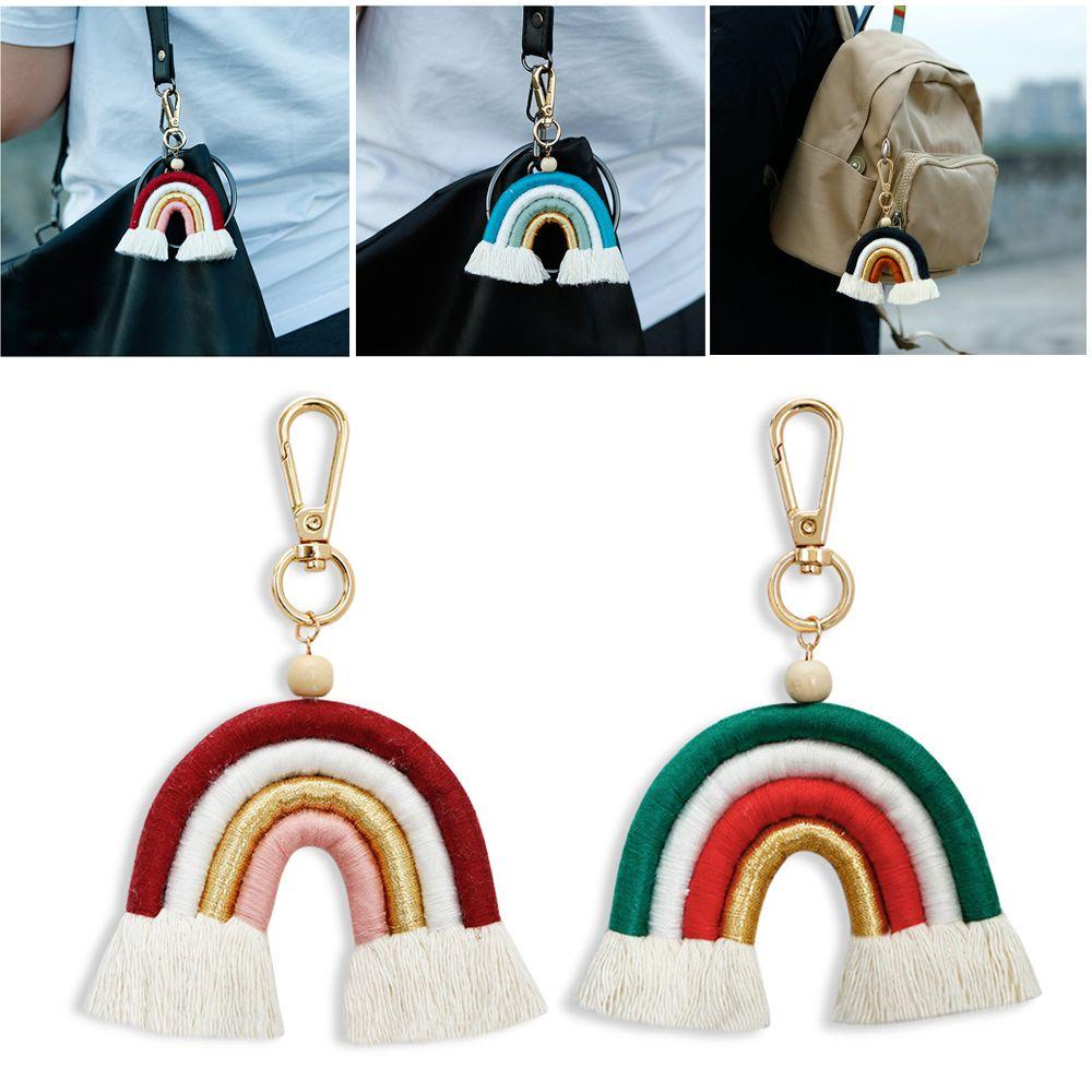 Giá Đỡ Vòng Nhẫn Dệt Thủ Công Màu Cầu Vồng Treo Xe Hơi