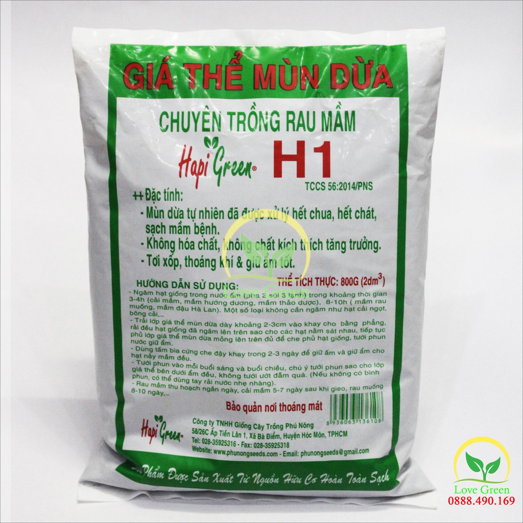 Giá Thể Mùn Dừa Đất H1 Hapigreen 800G (Trồng Rau Mầm, Thủy Canh)