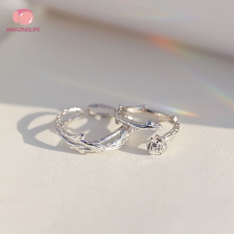 [Amazinglife] Nhẫn Cặp Đôi Hình Hoa Hồng Vintage Hàn Quốc Có Thể Điều Chỉnh Làm Quà Tặng Valentine