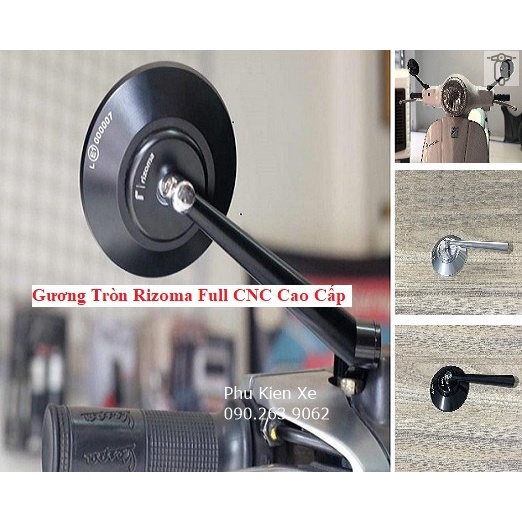 Gương Tròn Rizoma Full CNC Cho Xe Vespa Honda Yamaha Hàng Cao Cấp