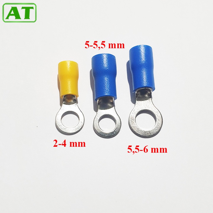 Đầu Cốt Điện Tròn, Đầu Cos Dây Điện Tròn Bọc Nhựa Cách Điện 2-4mm 5-5,5mm 5,5-6mm (Gói 50 Cái)