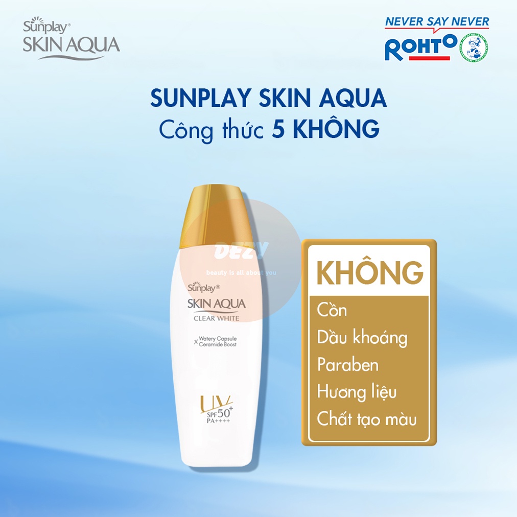 Kem Chống Nắng Skin Aqua Nắp Vàng CHO DA DẦU Clear White Trắng Da Nhạy Cảm - Kcn Sunplay Rohto Cấp Ẩm Chăm Sóc Da Dezy