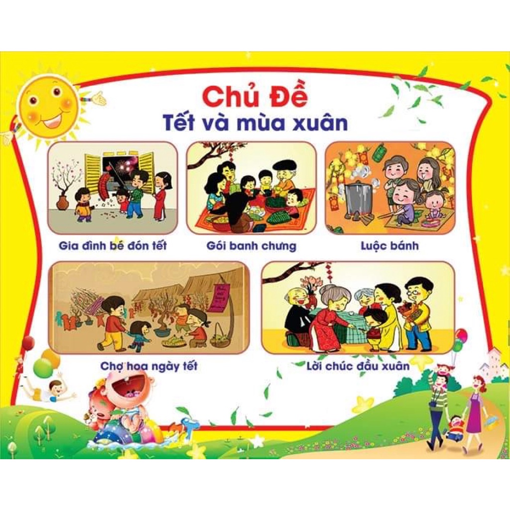Tranh chủ đề mầm non decal dán chủ đề Tết và mùa xuân
