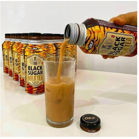Trà sữa đường đen OKF Hàn Quốc, trà sữa đường đen pha sẵn Black Milktea chai 390ml
