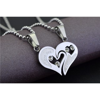 Dây chuyền cặp đôi tình nhân inox trái tim ghép I LOVE YOU .