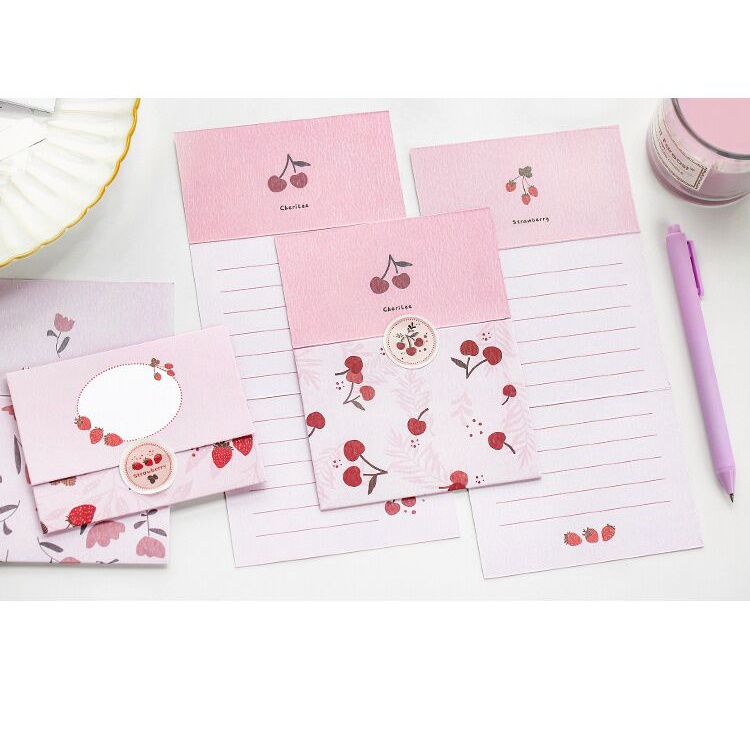 Set 2 Thiệp gấp pastel Hoa Trái kèm sticker dán - 22.5x11cm