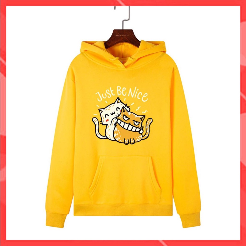 Áo Hoodie Nữ form rộng 2 chú Mèo Just Be Nice   - Thời trang Familylove   Hàng chuẩn thương hiệu