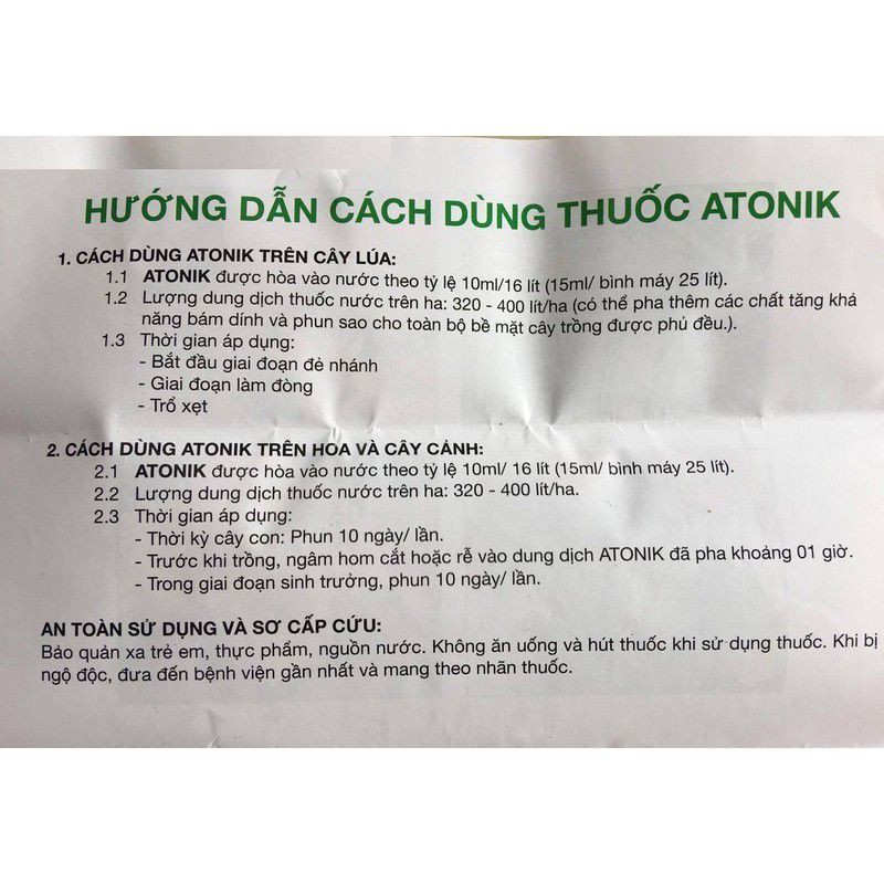 Atonik kích thích tăng trưởng, ra rễ, cho hoa lan, hoa hồng, cây cam quýt cây ăn trái, lúa, rau màu