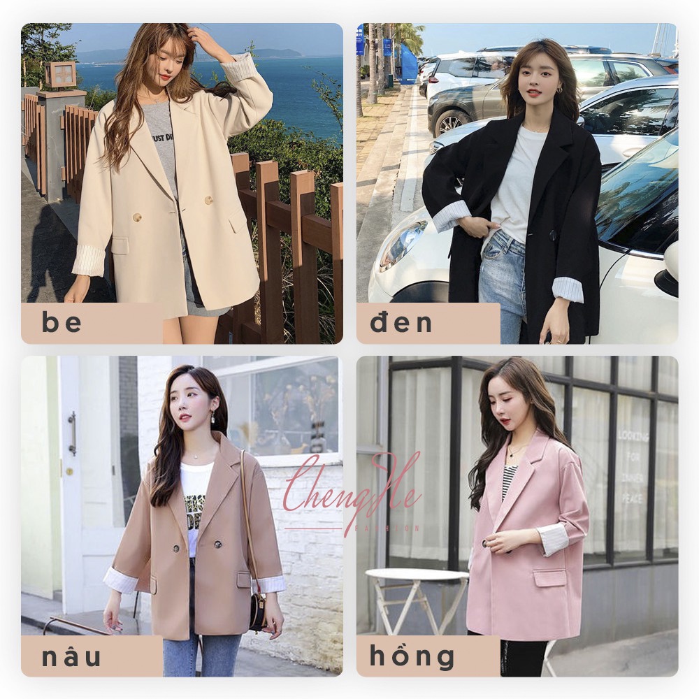 Áo khoác blazer công sở cài cúc kèm túi dài tay dáng rộng phong cách nữ tính A00017