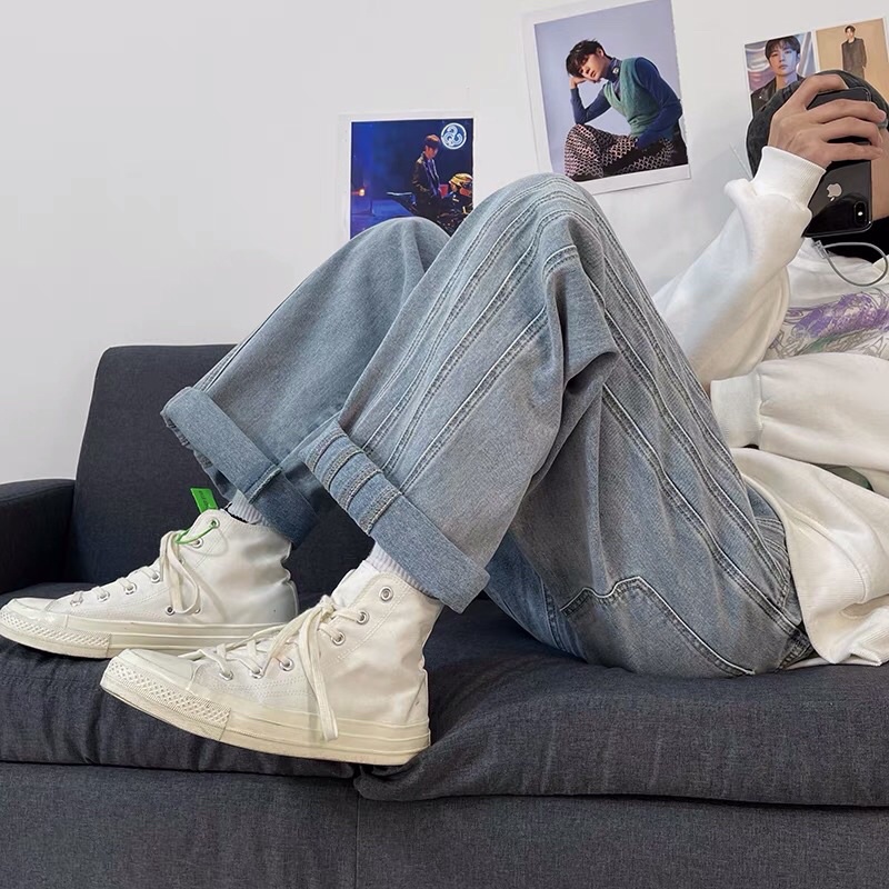 Quần bò jeans ống rộng màu xanh nhạt retro oversize Ulzzang basic cách điệu siêu chất ❤️