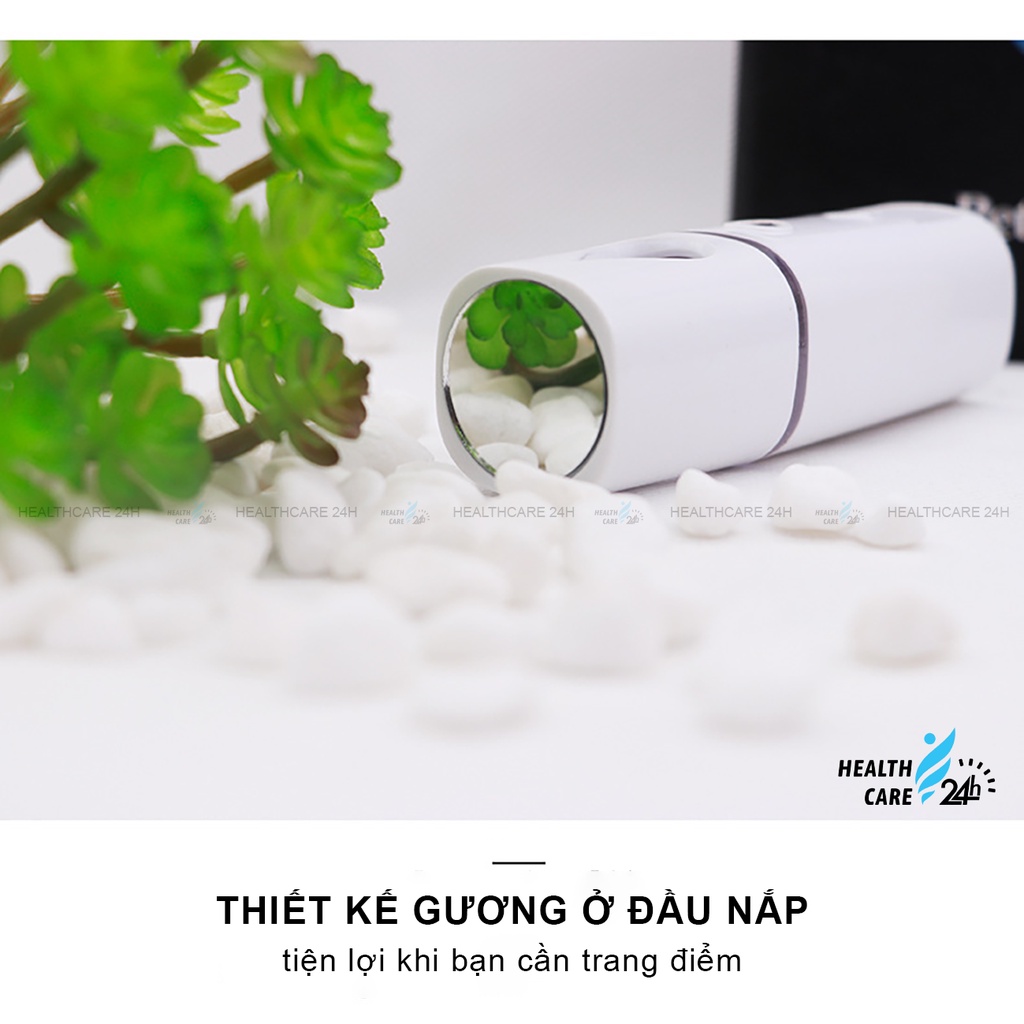 Máy phun sương cầm tay mini xịt khoáng Nano L2 cấp ẩm da mặt HAKY033, thiết kế mới có gương soi, sạc USB