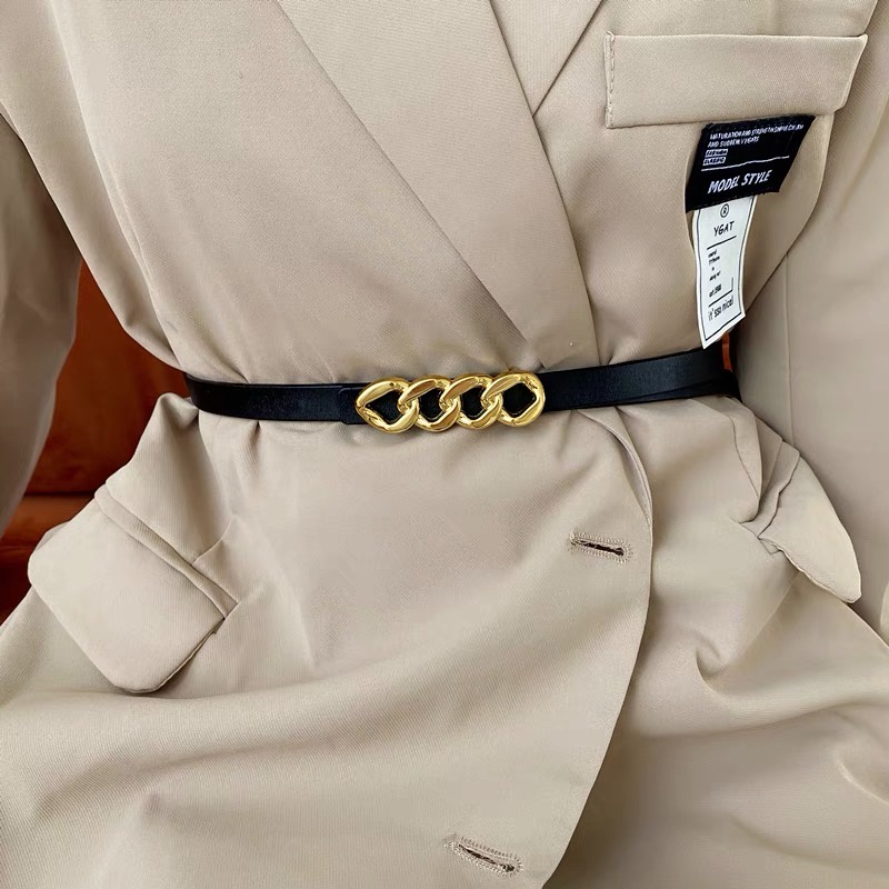 Dây Nịt Váy Áo Quần Nữ bản nhỏ mặt Xích Xoắn ĐV012 - Thắt lưng da mảnh 1.3cm da đẹp phối váy áo cá tính