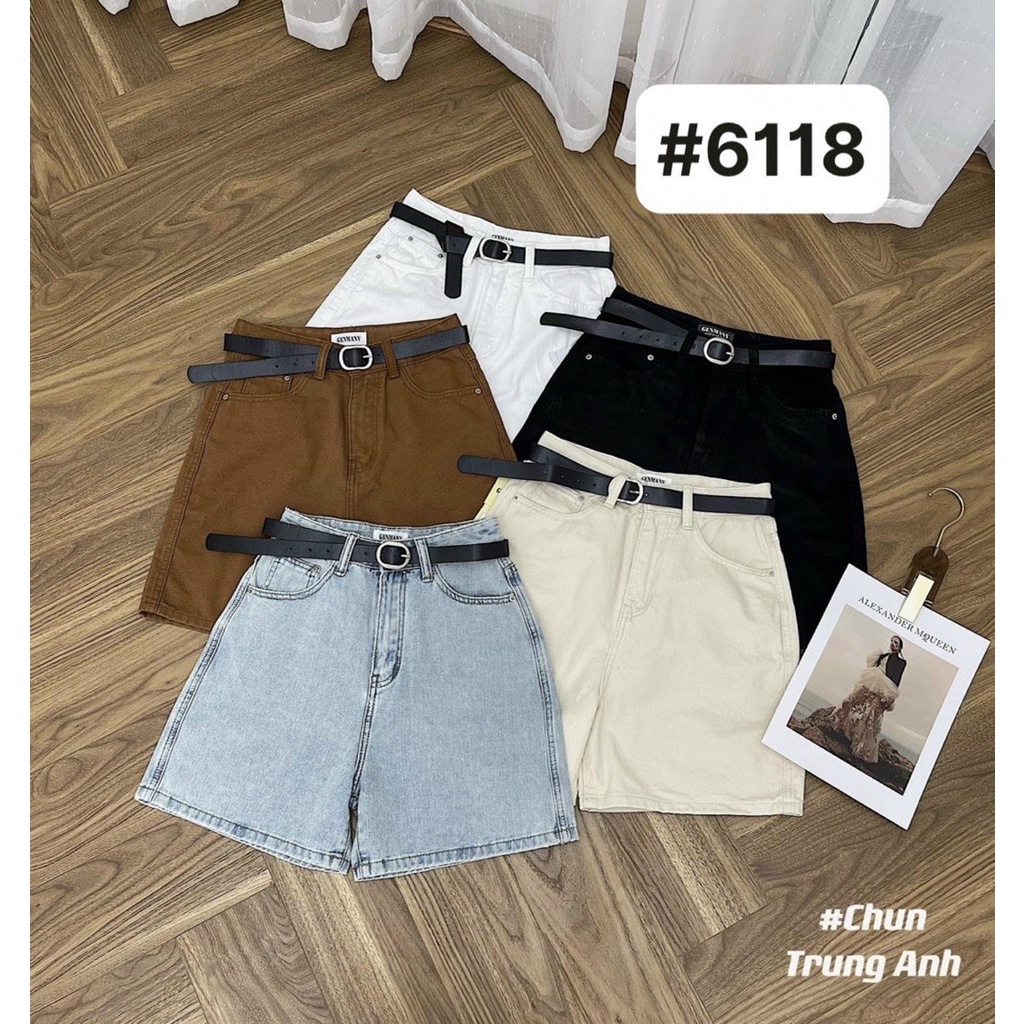 Quần short kaki jeans trơn basic cạp cao dáng lỡ mã 6118