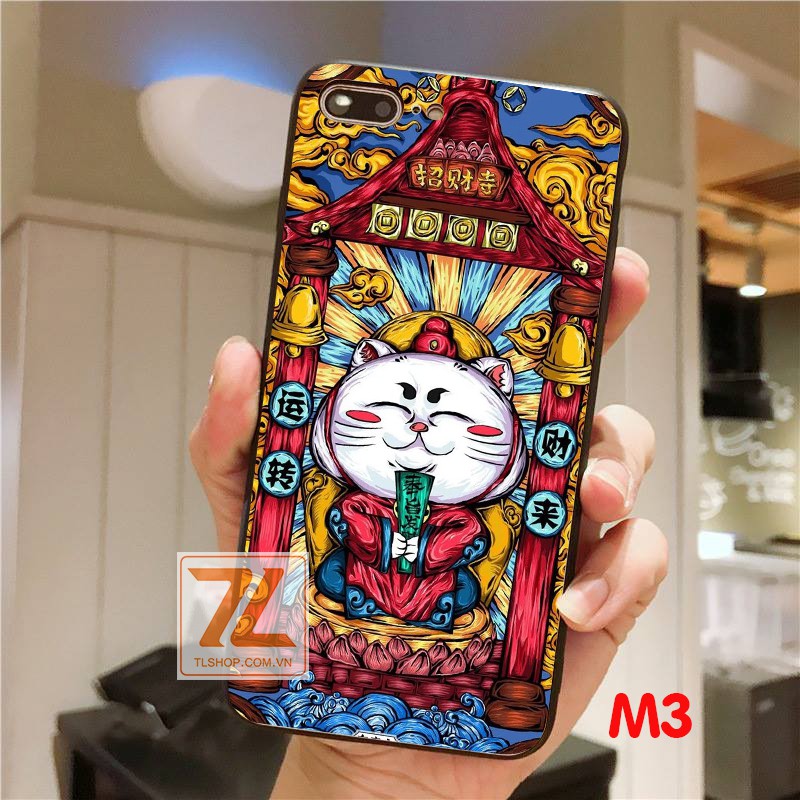 Ốp Lưng Iphone Mặt Sau Kính Cường Lực Bóng In Hình Mèo Thần Tài Chống Trầy Xước Full Dòng Iphone -Sen Case