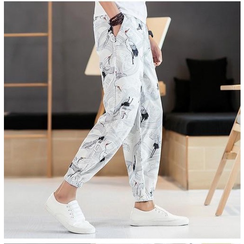 Quần Ống Rộng In Hình Chim Hạc Thời Trang Dành Cho Nam